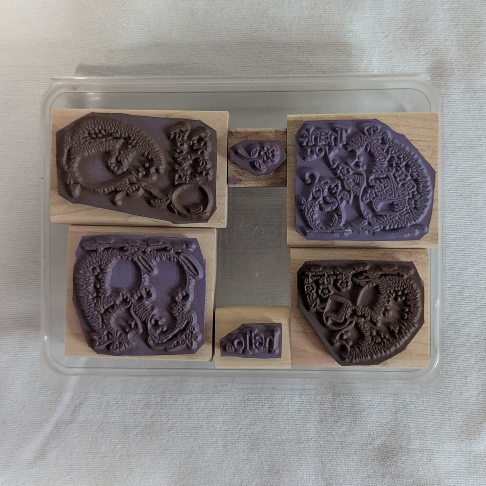 Stampin Up 2000 Hedgehog Happiness Rubber Stamps Set 6 Wood Mounted Craft - Picture 2 of 2